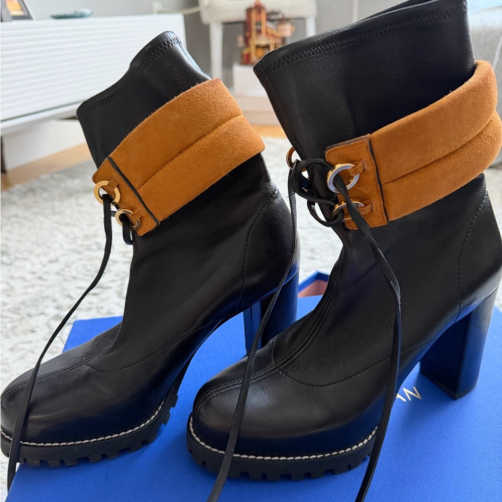 Stuart Weitzman Lug Sole Block Heel Leather Boots EU 38 / US 8